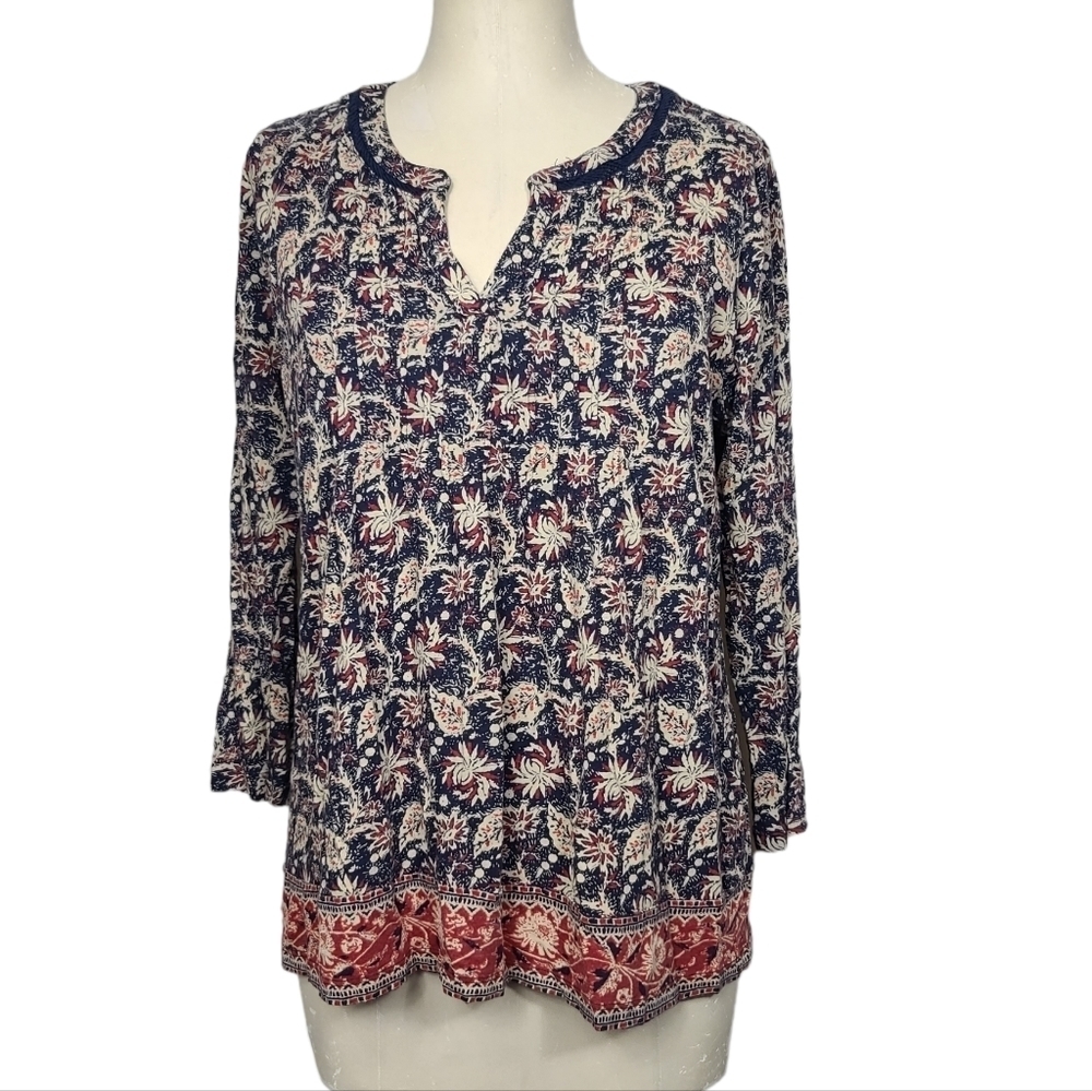 Lucky Brand Floral Print V Neck Top L - Picture 1 of 6